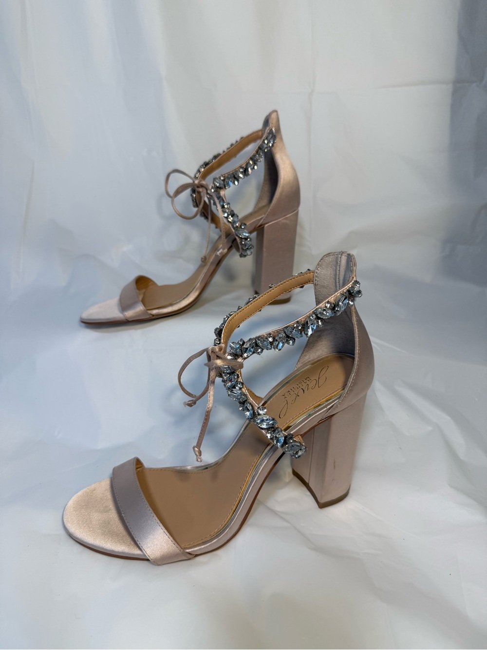 Jewel Badgley Mischka Blush Crystal-Ankle Tie Heels